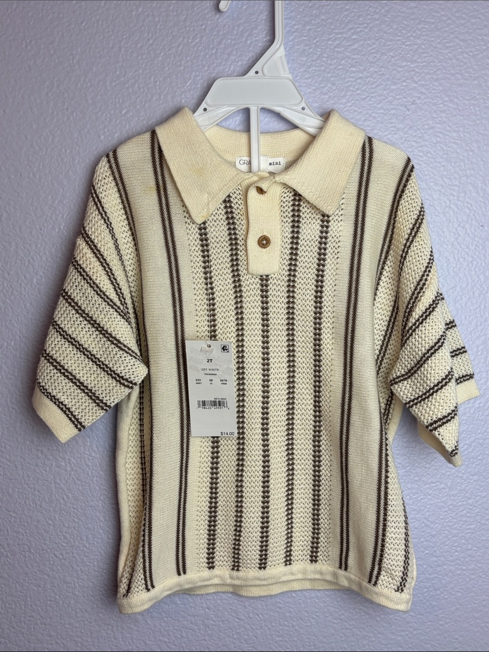 NWT Cream & Brown Striped Knit Polo